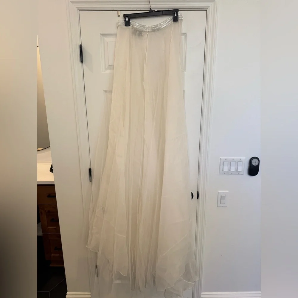 Theia Bridal Tulle Over Skirt Ivory Silk Beaded Waistband Belt Womens size 10
